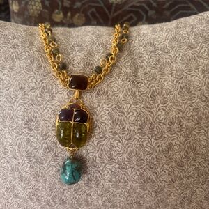 LouLou de la Falaise Egyptian Scarab Necklace in Absinthe STUNNING NWT